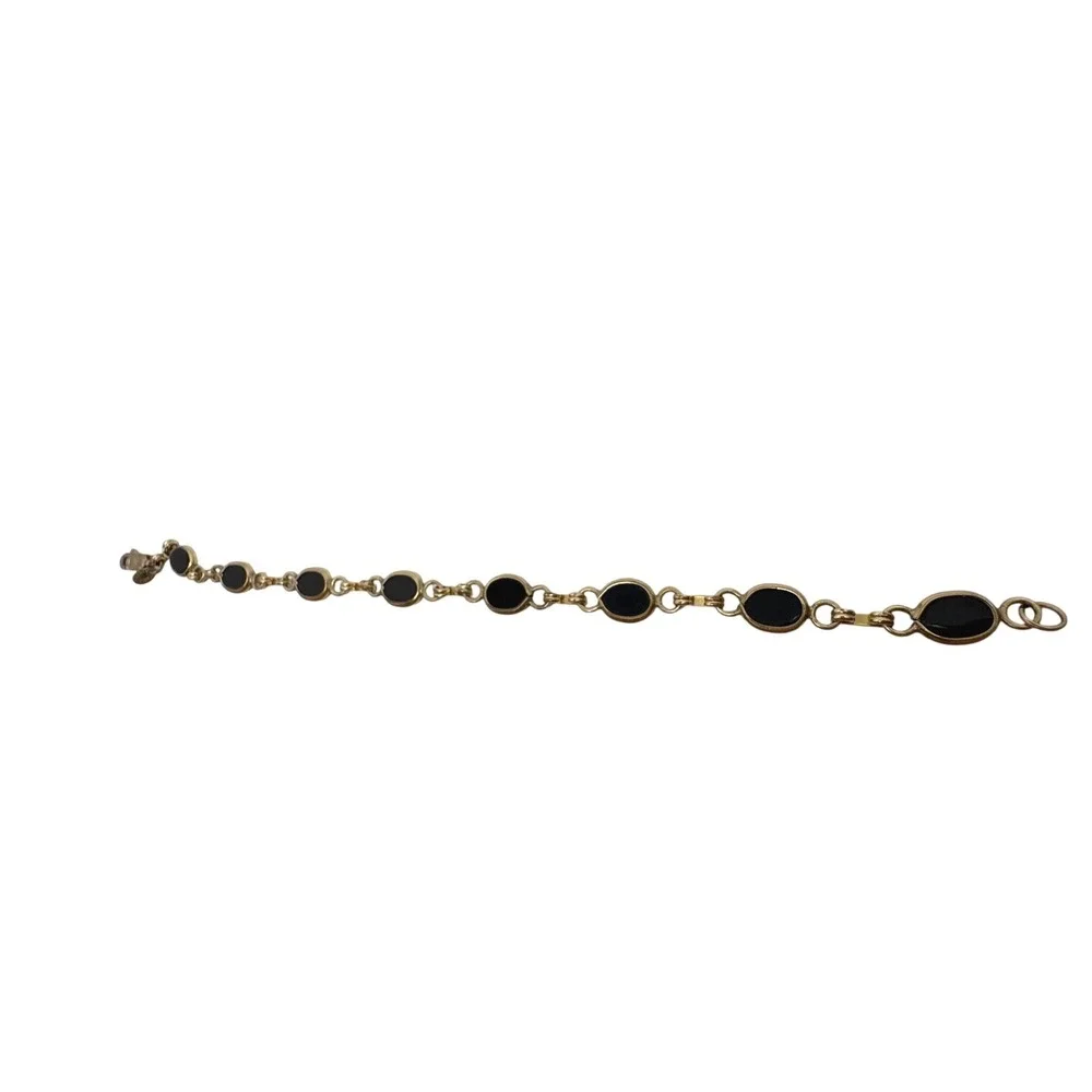 Carla 14K Gold Filled Black Onyx Oval Link Bracelet 7‎ Inch